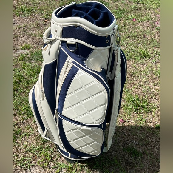 Leather Pearl White Burton Golf Bag Breakers Palm Beach Leather 10 Way, Nice - Picture 4 of 12
